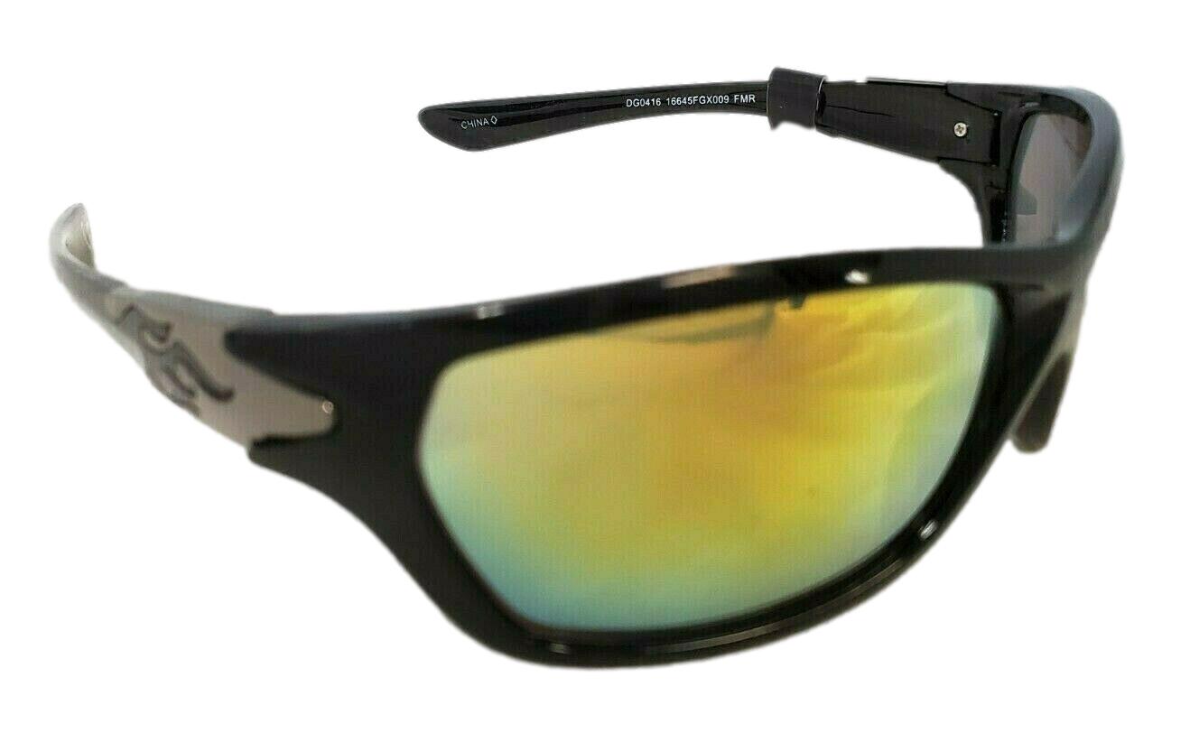 Foster Grant Black Wrap Sunglasses with Mirrored Lenses - General Wholesale Direct