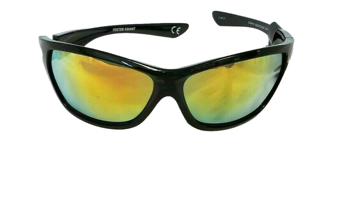 Foster Grant Black Wrap Sunglasses with Mirrored Lenses - General Wholesale Direct