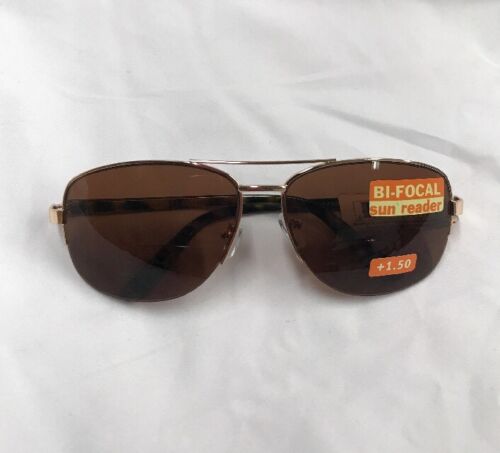 Borghese "Aviator Style" Brown Bifocal Sun Readers +1.50