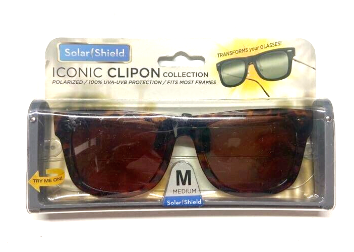 Solar Shield Iconic Clip on Sunglasses Polarized Tortoise Flip