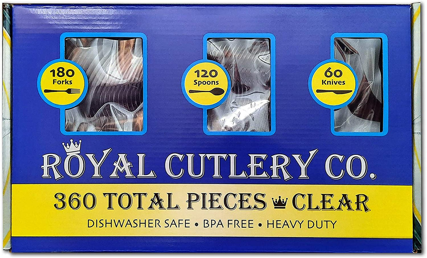 ROYAL CUTLERY CO. Disposable Cutlery set, Color: 360 Pieces, Heavy Duty Plastic Utensil Set, 180 Forks, 120 Spoons, 60 Knives. - General Wholesale Direct