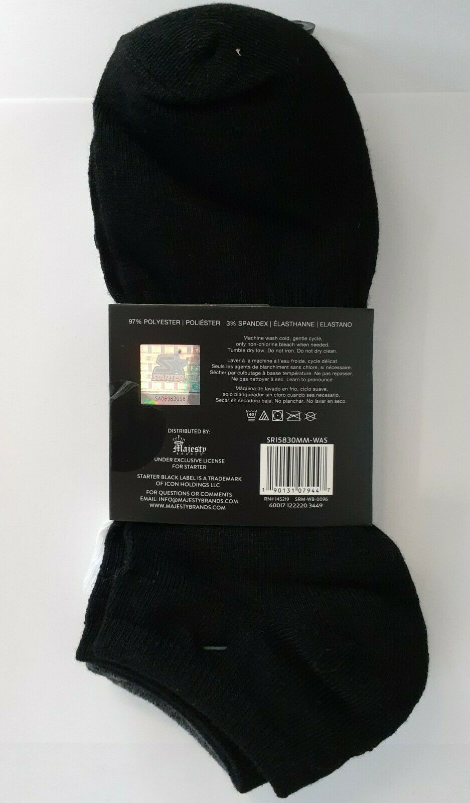 Starter Black Label Men's No Show Socks 6 pairs shoe size 6-12 Black