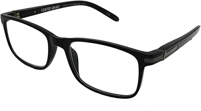 Foster Grant Cole Black Reading Glasses w/ Soft Case +1.75
