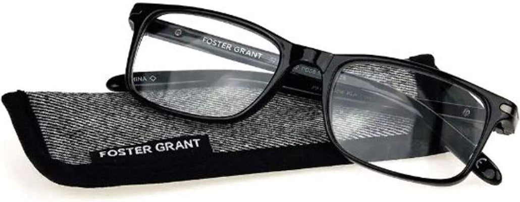 Foster Grant Cole Black Reading Glasses with soft case