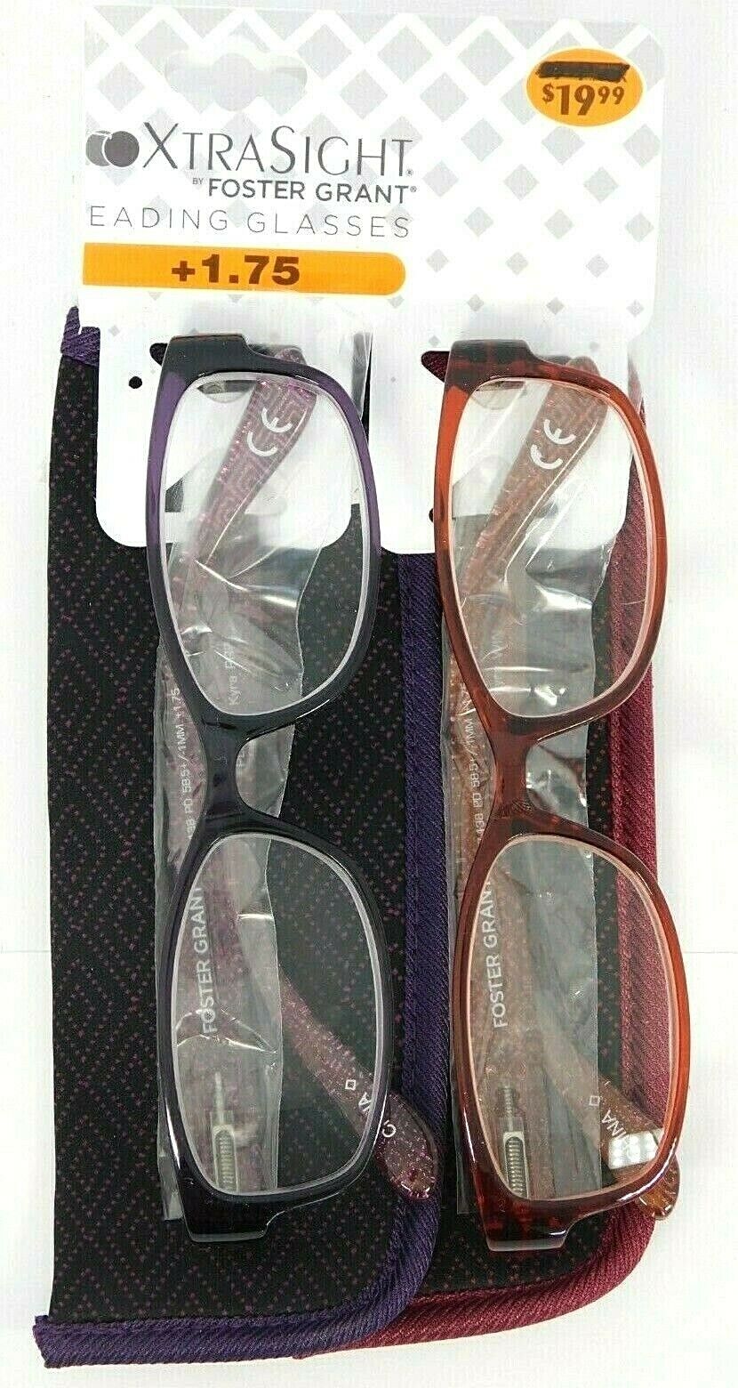 LOT OF 2 - Reading Glasses Foster Grant Kyra PRP & WIN w/ Cases +1.75