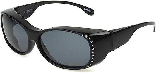 Solar Shield Fits Over FO-028 Large Black/Smoke Rhinestones polarized Sunglasses