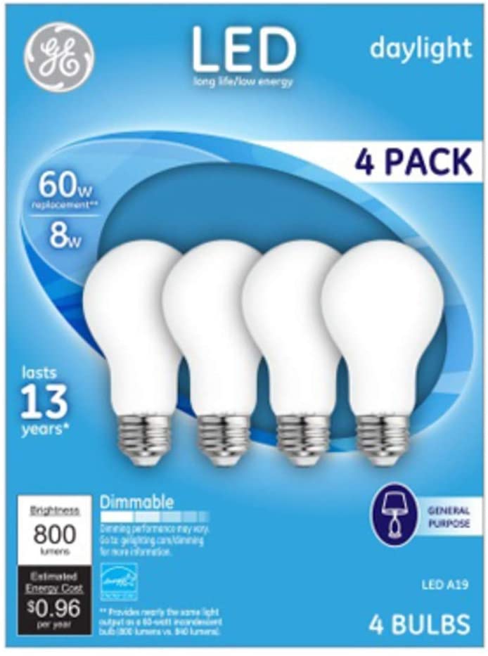 GE Lighting 93098314 LED Light Bulbs, Frosted Daylight, 8-Watts, 750 Lumens, 4-Pk. - - General Wholesale Direct
