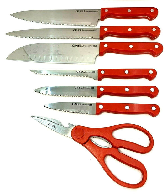 GINSU Kiso 7 piece Knife Set Red Dishwasher Safe Stainless Steel Blade - General Wholesale Direct