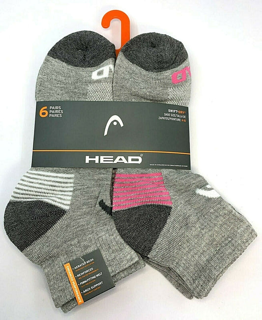 Head Swift Dry Women's Socks 6 pairs (size 4-10) Gray stripe Polyester Ankle cut - General Wholesale Direct