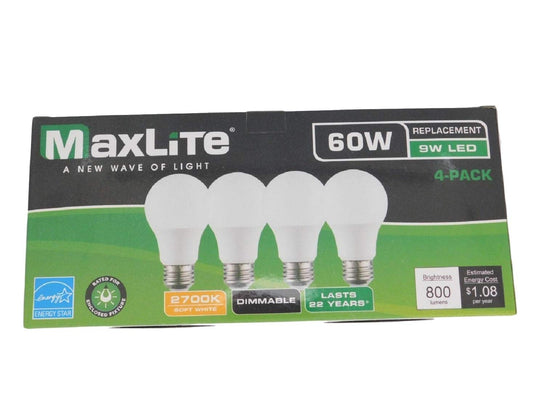 MaxLite LED A19 Bulb 4 pack 60W replacement - General Wholesale Direct