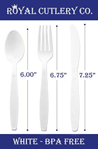 ROYAL CUTLERY CO. Disposable Cutlery set, Color: 360 Pieces, Heavy Duty Plastic Utensil Set, 180 Forks, 120 Spoons, 60 Knives. - General Wholesale Direct