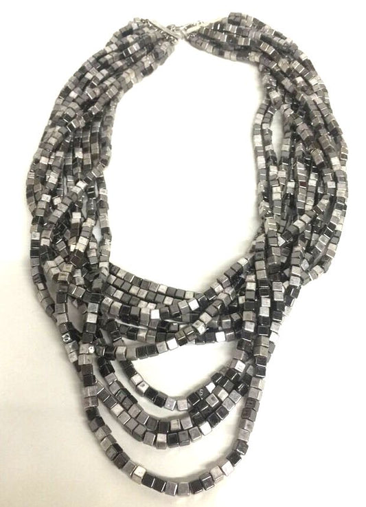 Name Brand Multi Strand Silver and Gray Beaded Necklace - General Wholesale Direct