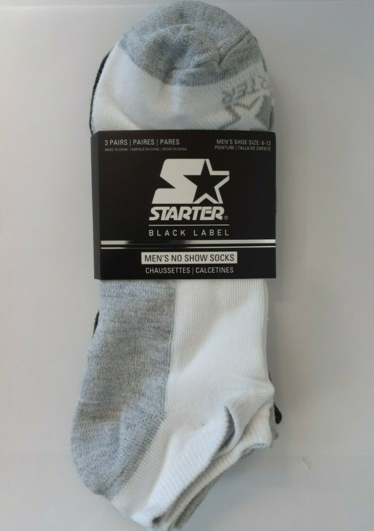 Starter Black Label Men's No Show Socks 6 pairs (shoe size 6-12) White / Grey - General Wholesale Direct